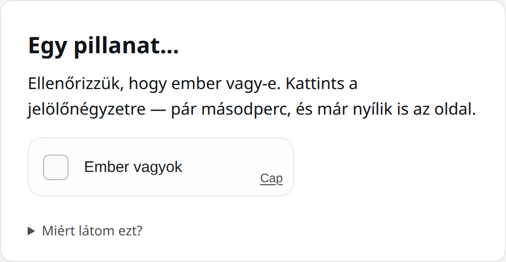Az ember-kapu ellenőrző lapja: „Egy pillanat… Ember vagyok” jelölőnégyzet