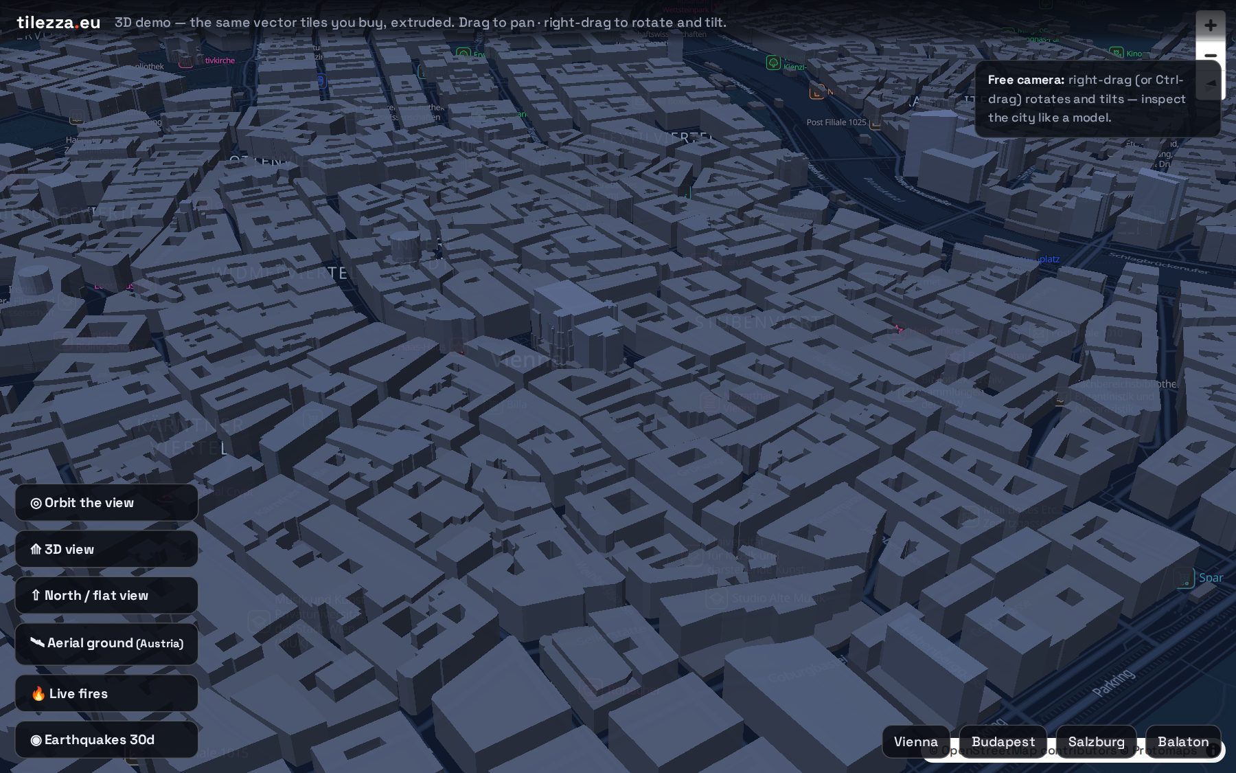 Live 3D map demo: extruded buildings in Vienna