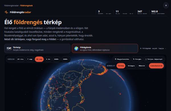 Élő földrengés térkép — előnézet