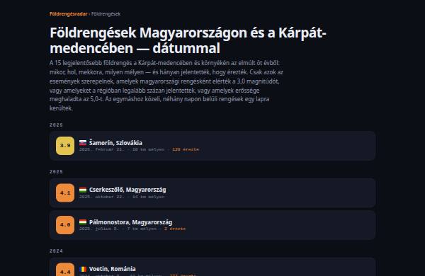 Földrengés-események — előnézet