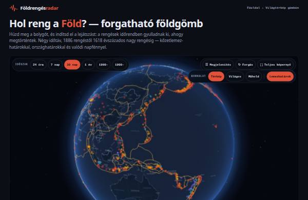 Földrengés-világtérkép (földgömb) — előnézet