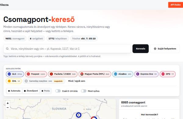 Csomagpont-kereső — előnézet