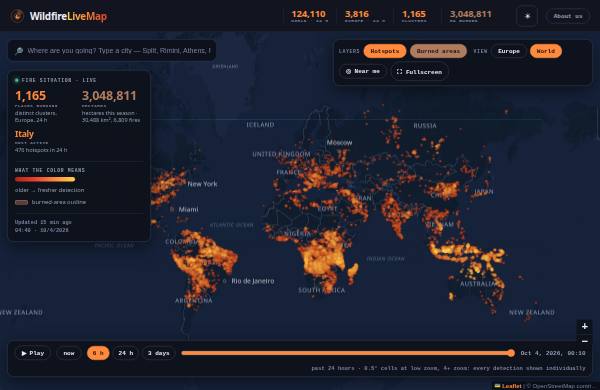 Live Wildfire Map — előnézet