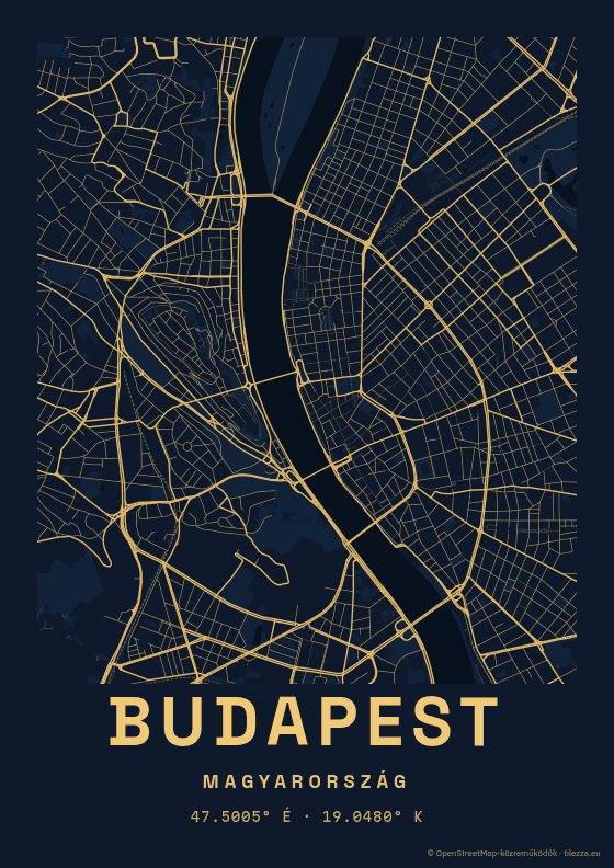 Budapest térkép poszter — Éjfél · A3