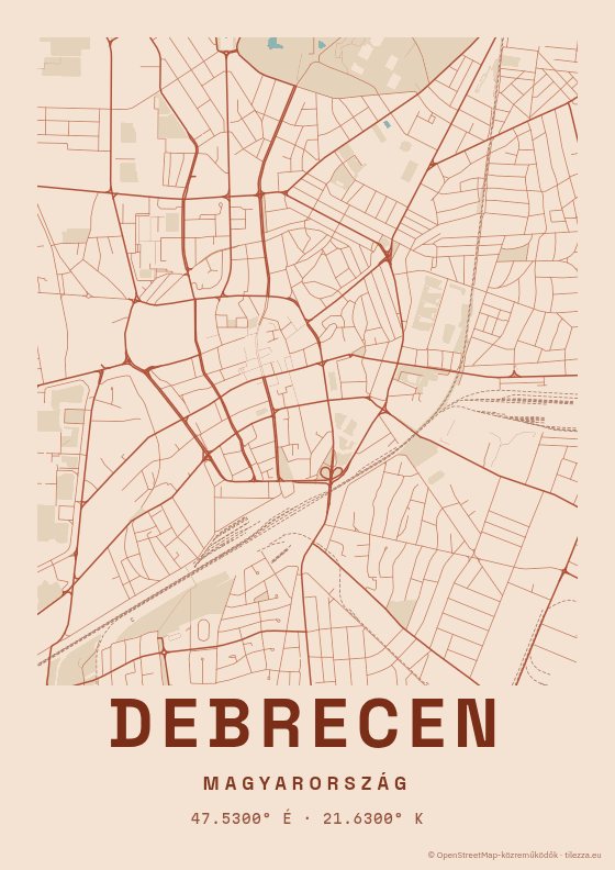 Debrecen térkép poszter — Terrakotta