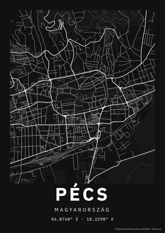 Pécs térkép poszter — Tinta